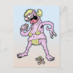 Lila Gult Bikini Monster Vykort
