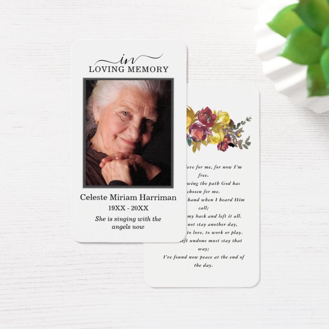 Lila Gult Blommigt Foto Funeral Prayer Card Visitkort (Skivbord)