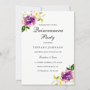 Lila Gult Blommigt Quinceanera Party-inbjudan Inbjudningar