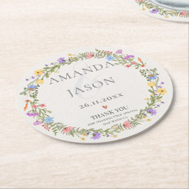 Lila Gult Blommigt Wildblomen Wandeans Bröllop Underlägg Papper Rund