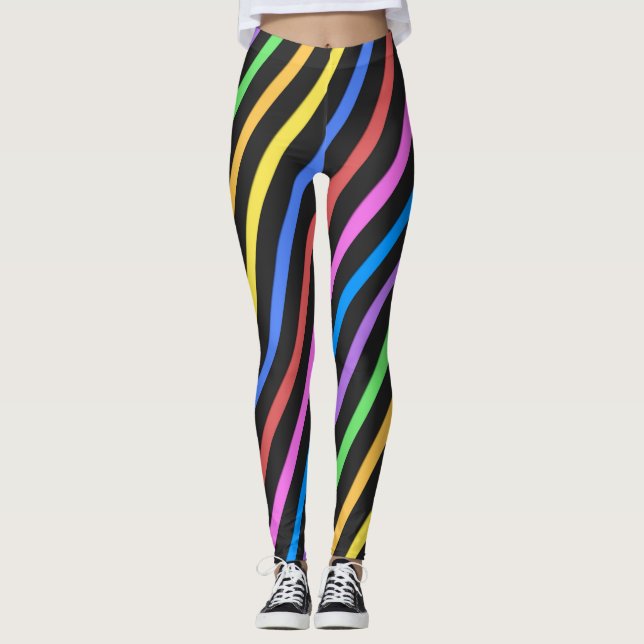 Lila Gult Blue Black trippy rand Leggings (Framsida)