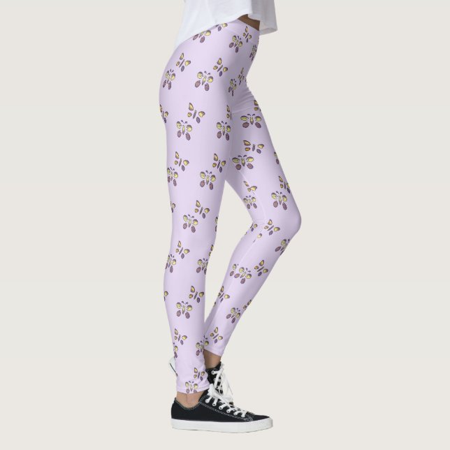 Lila Gult Butterflies Butterfly Lavender Legns Leggings (Höger)