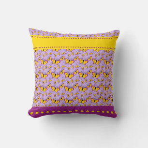 Lila Gult Butterflies Kudde