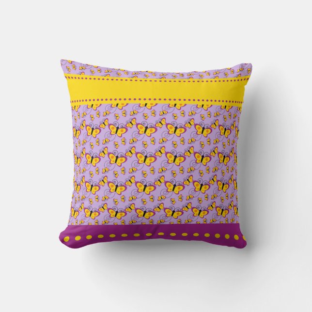 Lila Gult Butterflies Kudde (Framsida)