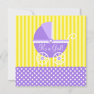 Lila Gult Carriage Dots Girl Baby Shower Inbjudningar