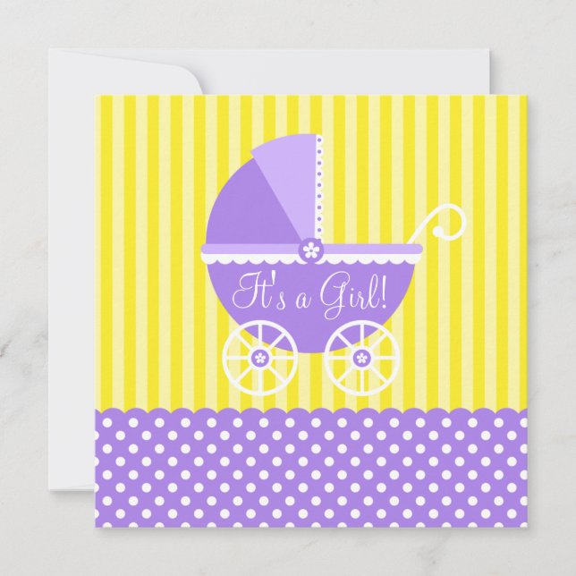 Lila Gult Carriage Dots Girl Baby Shower Inbjudningar (Framsida)