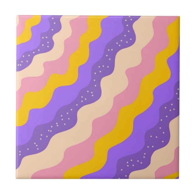Lila Gult Celestial Rand Groovy Abstrakt Kakelplatta (Framsidan)