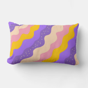 Lila Gult Celestial Rand Groovy Abstrakt Lumbarkudde