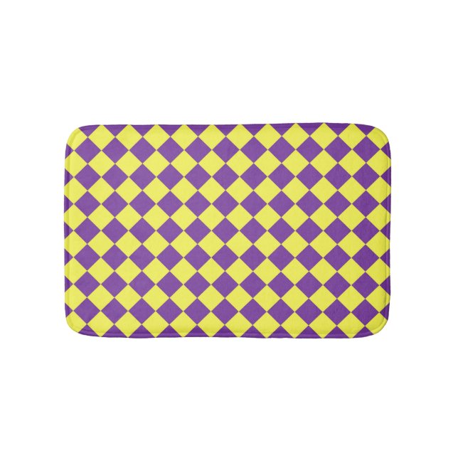 Lila Gult Checker Diamond Mönster Badrumsmatta (Framsidan)