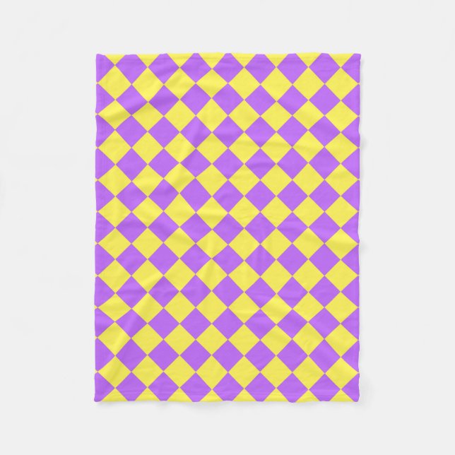 Lila Gult Checker Diamond Mönster Fleecefilt (Framsidan)