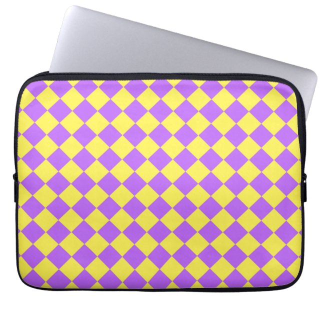 Lila Gult Checker Diamond Mönster Laptop Fodral (Framsidan)