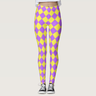 Lila Gult Checker Diamond Mönster Leggings