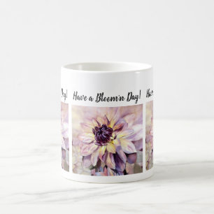 Lila Gult Dahlia Watercolor Flower Kaffemugg