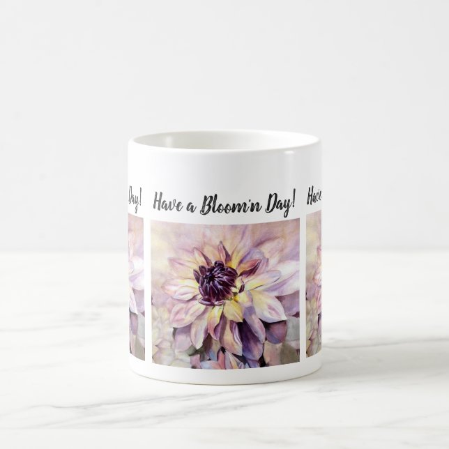 Lila Gult Dahlia Watercolor Flower Kaffemugg (Center)
