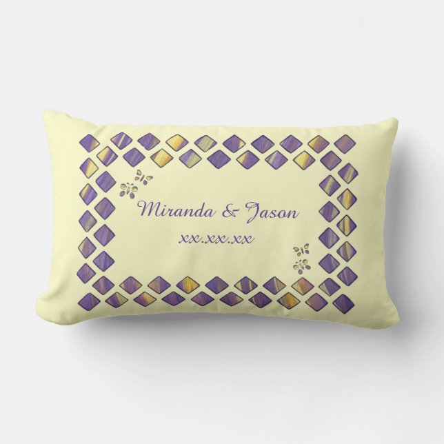 Lila Gult Diamonds Butterflies Pillows Lumbarkudde (Framsida)
