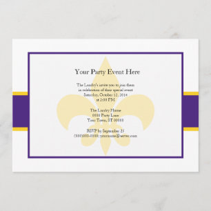 Lila Gult Fleur de Lis Party Time Inbjudningar
