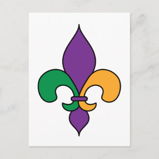 Lila Gult Grönt Fleur de Lis Mardi Gras Vykort