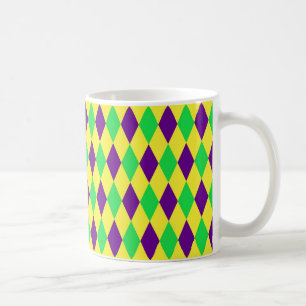 Lila Gult Grönt Harlequin Mönster Kaffemugg