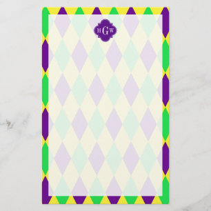 Lila Gult Grönt Harlequin Purp Quat 3 Monogram Brevpapper