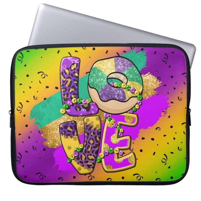 LILA GULT GRÖNT KÄRLEK PÄRLOR DONUT LAPTOP FODRAL (Framsidan)