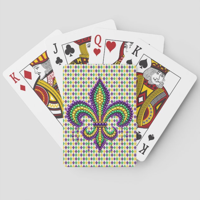 Lila gult grönt Mardi Gras fleur de lis Casinokort (Baksidan)