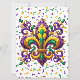 Lila gult grönt Mardi Gras fleur de lis Julkort