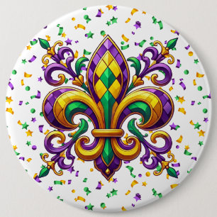 Lila gult grönt Mardi Gras fleur de lis Knapp