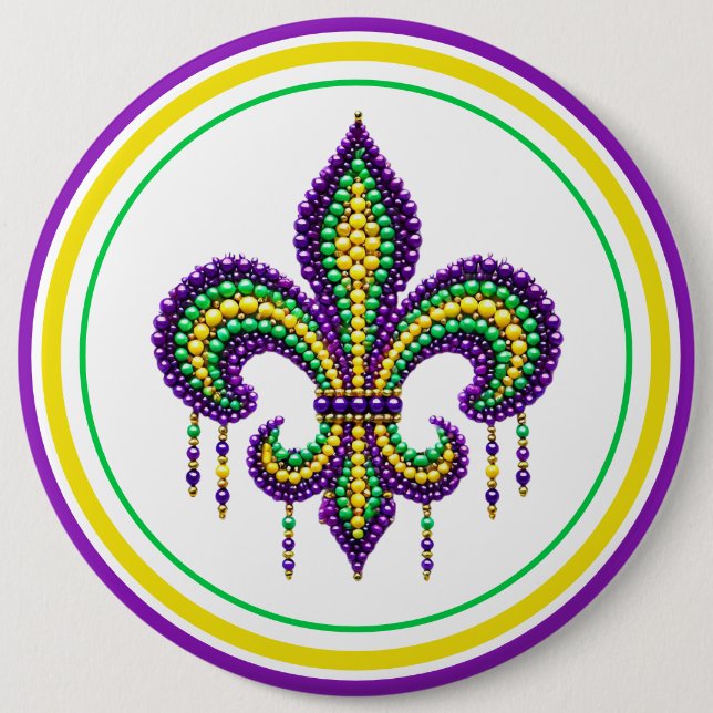 Lila gult grönt Mardi Gras fleur de lis Knapp (Framsida)