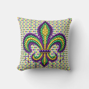 Lila gult grönt Mardi Gras fleur de lis Kudde