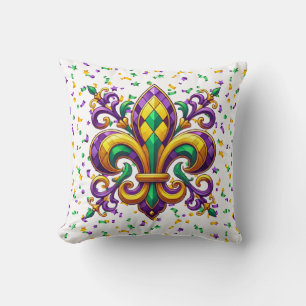 Lila gult grönt Mardi Gras fleur de lis Kudde