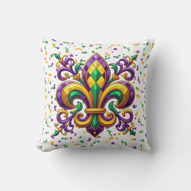 Lila gult grönt Mardi Gras fleur de lis Kudde (Framsida)
