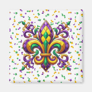 Lila gult grönt Mardi Gras fleur de lis Magnet
