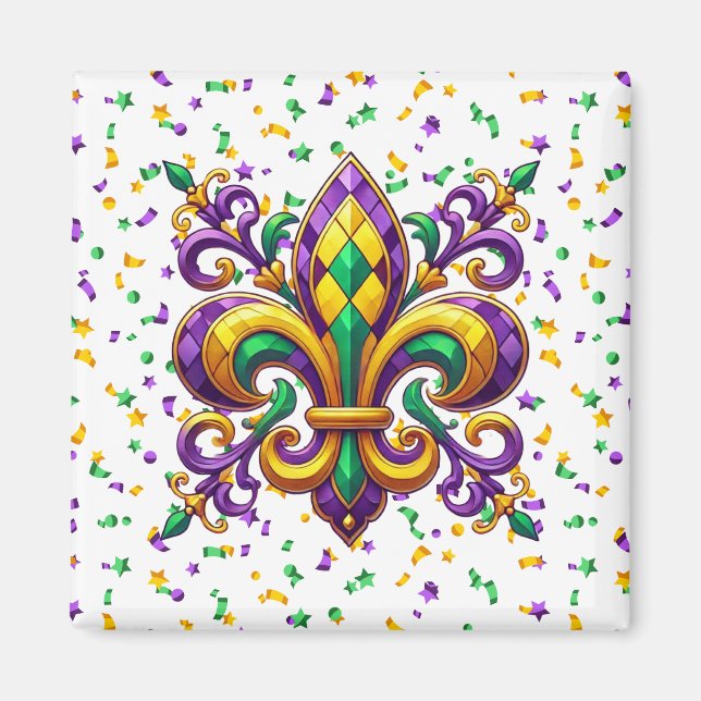 Lila gult grönt Mardi Gras fleur de lis Magnet (Framsidan)