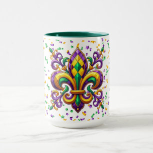 Lila gult grönt Mardi Gras fleur de lis Mugg