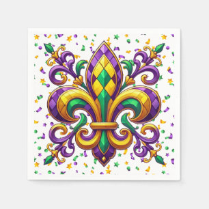 Lila gult grönt Mardi Gras fleur de lis Pappersservett