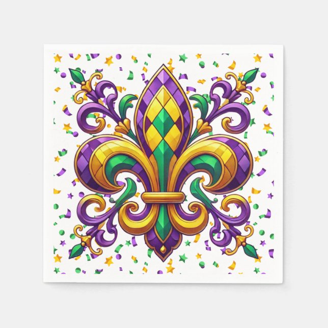 Lila gult grönt Mardi Gras fleur de lis Pappersservett (Framsidan)