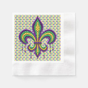 Lila gult grönt Mardi Gras fleur de lis Pappersservett