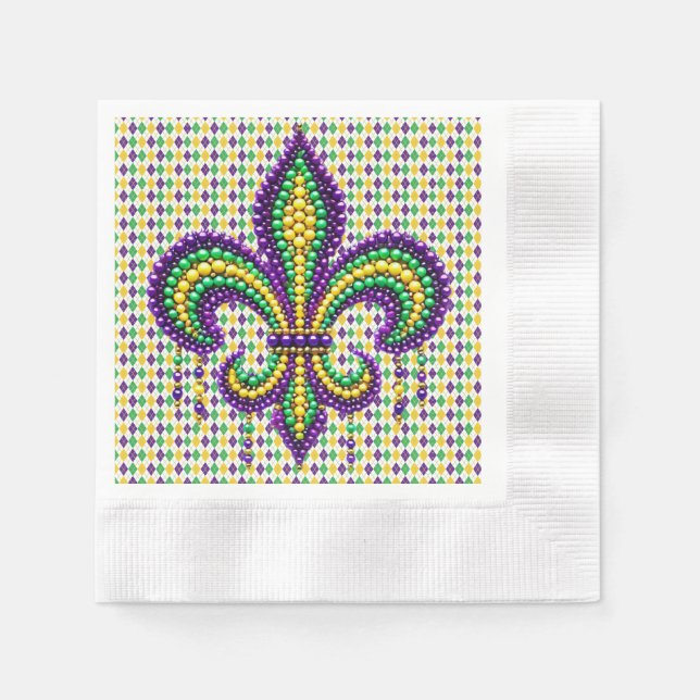Lila gult grönt Mardi Gras fleur de lis Pappersservett (Framsidan)