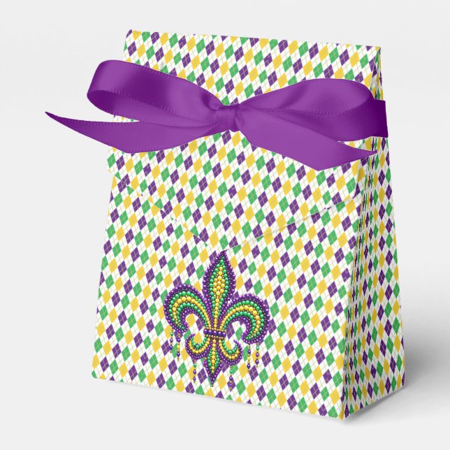 Lila gult grönt Mardi Gras fleur de lis Presentaskar (Framsidan Sidan)