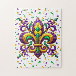 Lila gult grönt Mardi Gras fleur de lis Pussel