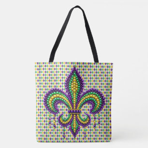 Lila gult grönt Mardi Gras fleur de lis Tygkasse