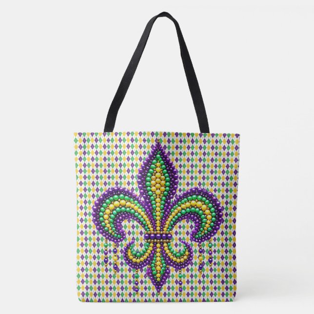 Lila gult grönt Mardi Gras fleur de lis Tygkasse (Framsida)