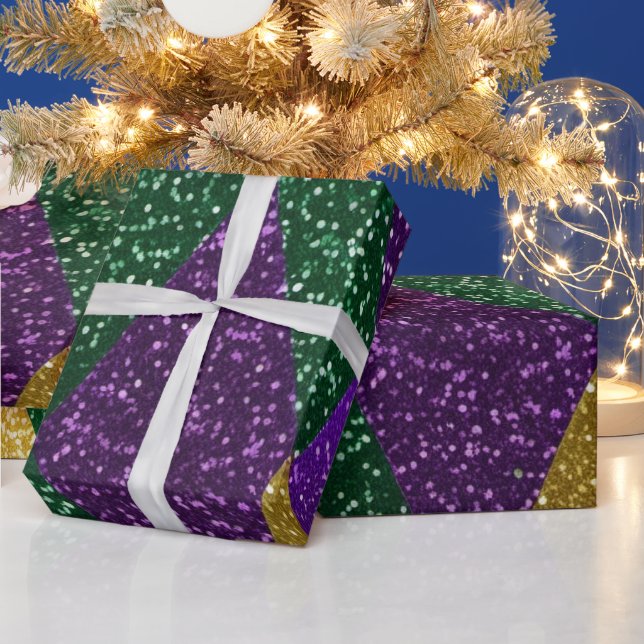 Lila Gult Grönt Mardi Gras Glitter Mönster Presentpapper (Helgdagar)