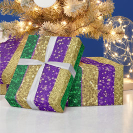 Lila Gult Grönt Mardi Gras Glitter Mönster Presentpapper