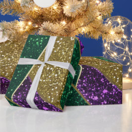 Lila Gult Grönt Mardi Gras Glitter Mönster Presentpapper