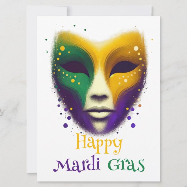 Lila gult grönt Mardi Gras mask Julkort (Framsida)