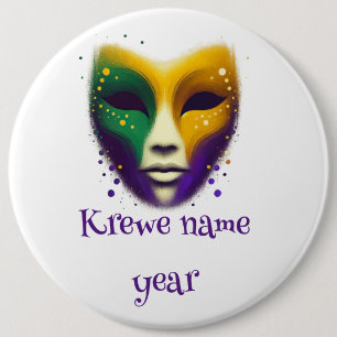 Lila gult grönt Mardi Gras mask Knapp