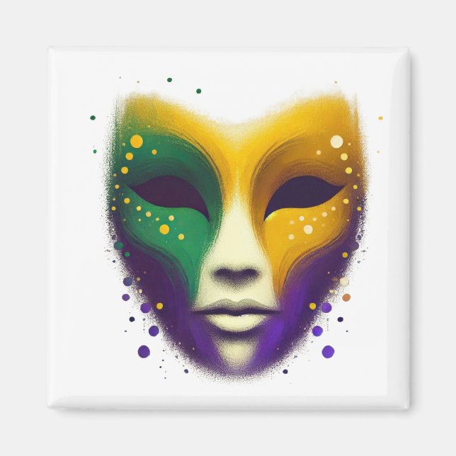 Lila gult grönt Mardi Gras mask Magnet (Framsidan)