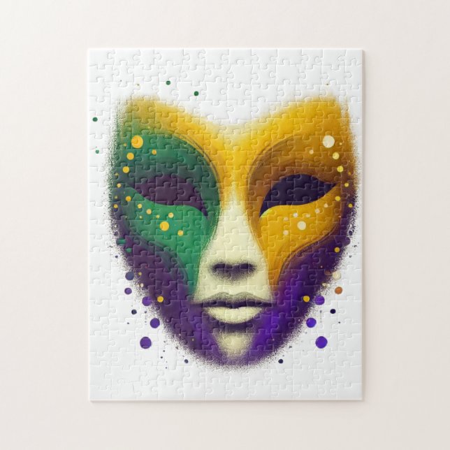 Lila gult grönt Mardi Gras mask Pussel (Vertikal)