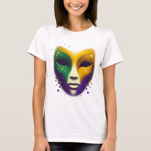 Lila gult grönt Mardi Gras mask T Shirt